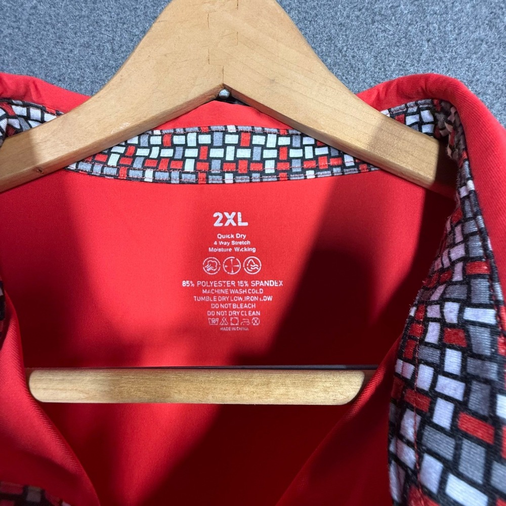Performance Polo Men's Red Geometric Moisture Wicking 4-Way Stretch Golfwear 2XL - Picture 3 of 6